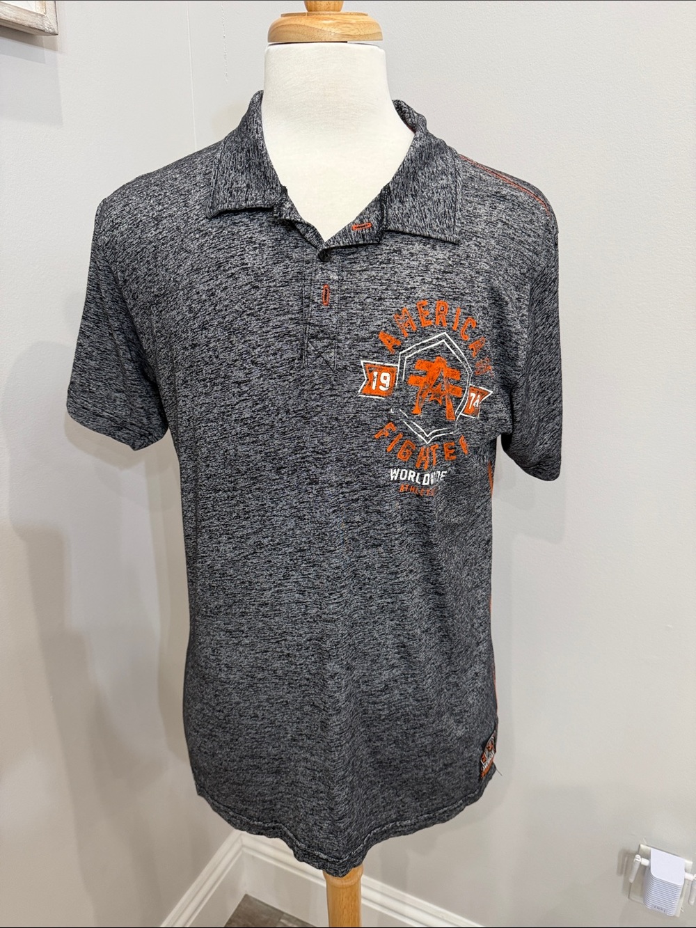 American Fighter Heather Gray Polo with Orange Logo Accent